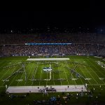 The UConn Marching Band spells out Alex in remembrance of Parkland shooting victim Alex Schachter at halftime during a football game at Pratt & Whitney Stadium at Rentschler Field on Aug. 30, 2018. (Peter Morenus/UConn Photo)