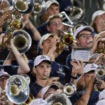 UConn Marching Band members perform during the football game at Pratt & Whitney Stadium at Rentschler Field on Aug. 30, 2018. (Peter Morenus/UConn Photo)