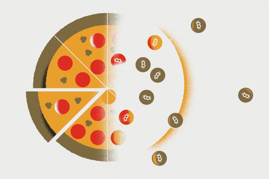 If you can understand pizza and poker, you can understand Bitcoin – and David Noble believes you should. (Illustration by Andrew Colin Beck for UConn)