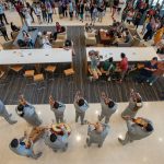 Students, faculty, and staff listen to the Mariachi Mexico Antiguo Band during a celebration that kicked off the semester and welcomed new students to the Hartford Campus on Aug. 29, 2018. (Sean Flynn/UConn Photo)