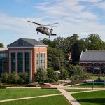 A Sikorsky Black Hawk helicopter lands on the Student Union Mall as part of Lockheed Martin Day on Sept. 27, 2018. (Peter Morenus/UConn Photo)
