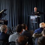 Andy Horbachevsky '(80) ENG, vice president of manufacturing at Steinway & Sons, talks about the technology behind the Steinway Spirio player piano, during a symposium following the IPB dedication. (Peter Morenus/UConn Photo)