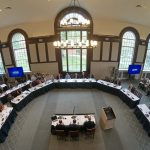 The Board of Trustees meet at the North Reading Room at the Wilbur Cross Building on Sept. 26, 2018. (Peter Morenus/UConn Photo)