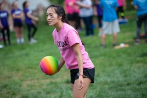 A member of Fine Arts House participates in a dodgeball competition. (Defining Studios Photography for UConn)