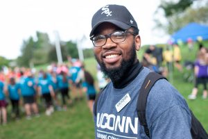 Nick Furlow '21 (BUS), resident assistant for the Business Connections Learning Community and recruitment chair on the Learning Communities Executive Council, helped plan and run Field Day. (Defining Studios Photography for UConn)