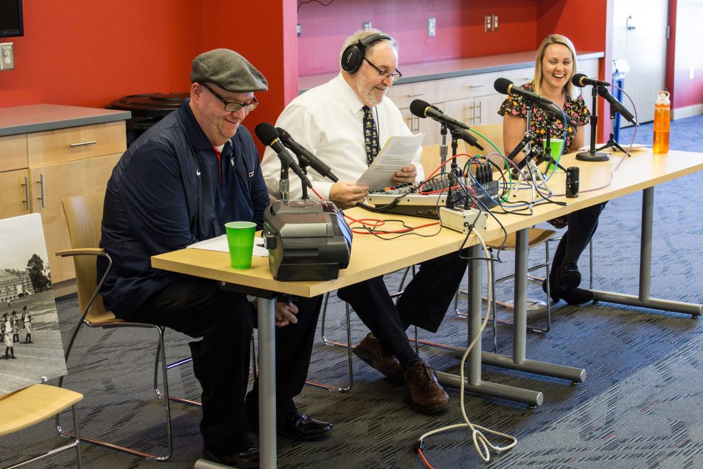 UConn360's first live podcast was recorded in Werth Tower at the start of Homecoming weekend, with an audience of alumni, staff, and students. (Lucas Voghell '20 (CLAS)/UConn Photo)