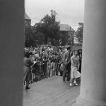 Students waiting in line to register for classes at Wilbur Cross Building in 1945. (University Library Archives & Special Collections)