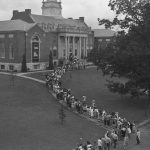 In addition to the library, Wilbur Cross Building was also the place for students to register for class in the 1940s. (University Library Archives & Special Collections)