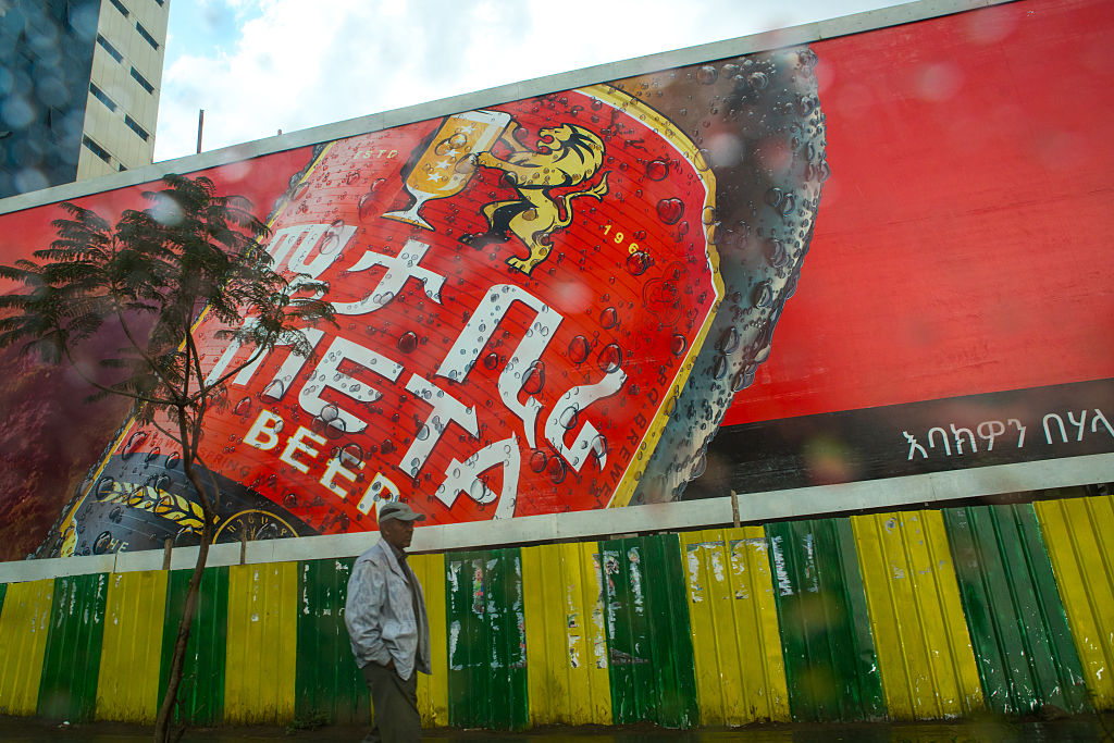 Giant billboard for meta beer in Ethiopia.. (Photo by Eric Lafforgue/Art in All of Us/Corbis via Getty Images)