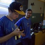 Ryan Marsh '20 (ENG) quizzes political science major Michael 'Mikey' Palacios-Baughman '20 (CLAS) about his knowledge of Overwatch. (Lucas Voghell '20 (CLAS)/UConn Photo)