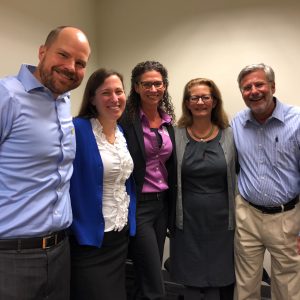 Co-directors of the National Technical Assistance Center on Positive Behavioral Interventions and Supports (PBIS), from left Kent McIntosh, Heather George, Brandi Simonsen, Renee Bradley (Deputy Division Director, Office of Special Education Programs, US Department of Education), and Tim Lewis.