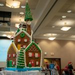 A professionally crafted gingerbread house provided by Dining Services was the centerpiece of the event. (Lucas Voghell ’20 (CLAS)/UConn Photo)
