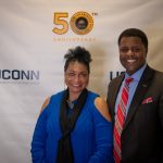 AACC director Willena Kimpson Price poses for a photo with Vern Granger, director of undergraduate admissions. (Lucas Voghell ’20 (CLAS)/UConn Photo)