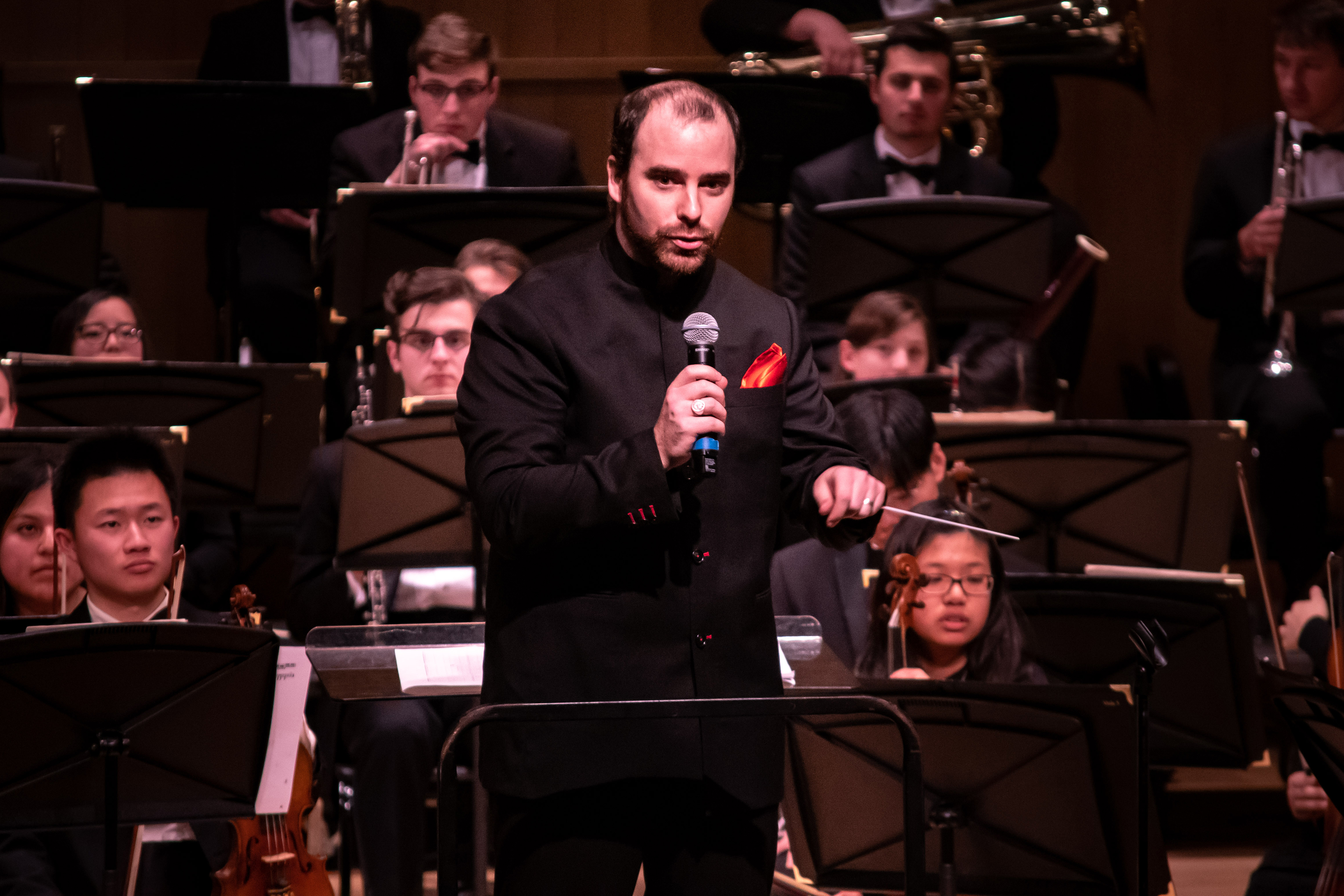 Conductor Paul McShee recounts a history of Margaret Bonds, a composer and activist who wrote during the 1950s and ‘60s, and whose composition “Montgomery Variations” was debuted on Dec. 6. (Lucas Voghell ’20 (CLAS)/UConn Photo)