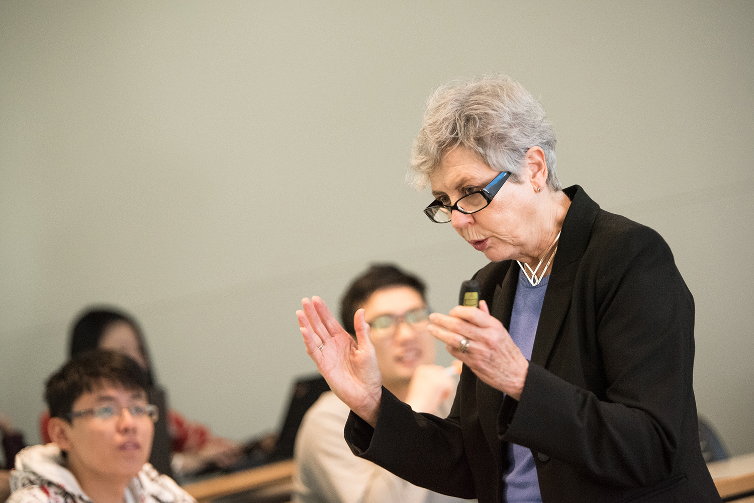 Susan Spiggle (above), professor emeritus in marketing, delivers a presentation entitled "Principles of Writing for Clarity" during the Fall '18 semester. (Nathan Oldham / UConn School of Business)