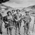Indigenous members of a civil defense force man a checkpoint in the western highlands of Guatemala, 1983. (Scott Wallace)