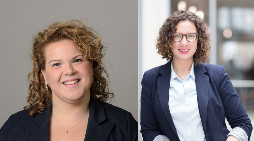 Elizabeth Fongemie, Business Development and Marketing Associate for the School’s Professional Education program (left), and Caitlin Krouse, Director of Alumni Relations (right). (Photo Composite by Eli Freund)