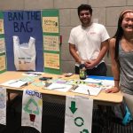 Miguel Bucaro, left, and Xinyu Lin, both of UConn PIRG, collect signatures at the Student Union in support of a petition to ban plastic bags in Dining Services locations on campus. (Photo courtesy of UConn PIRG)