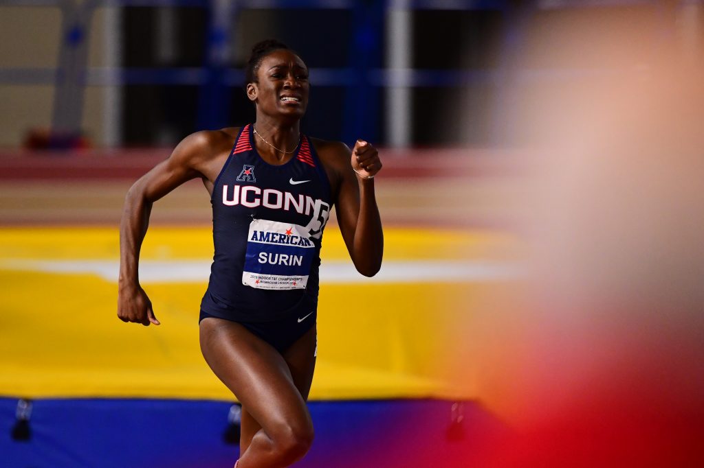 Kat Surin was one of three student-athletes who earned gold medals in their events at the 2019 American Athletic Conference Track and Field Indoor Championships Feb. 22-23. (Ben Solomon/AAC Photo)