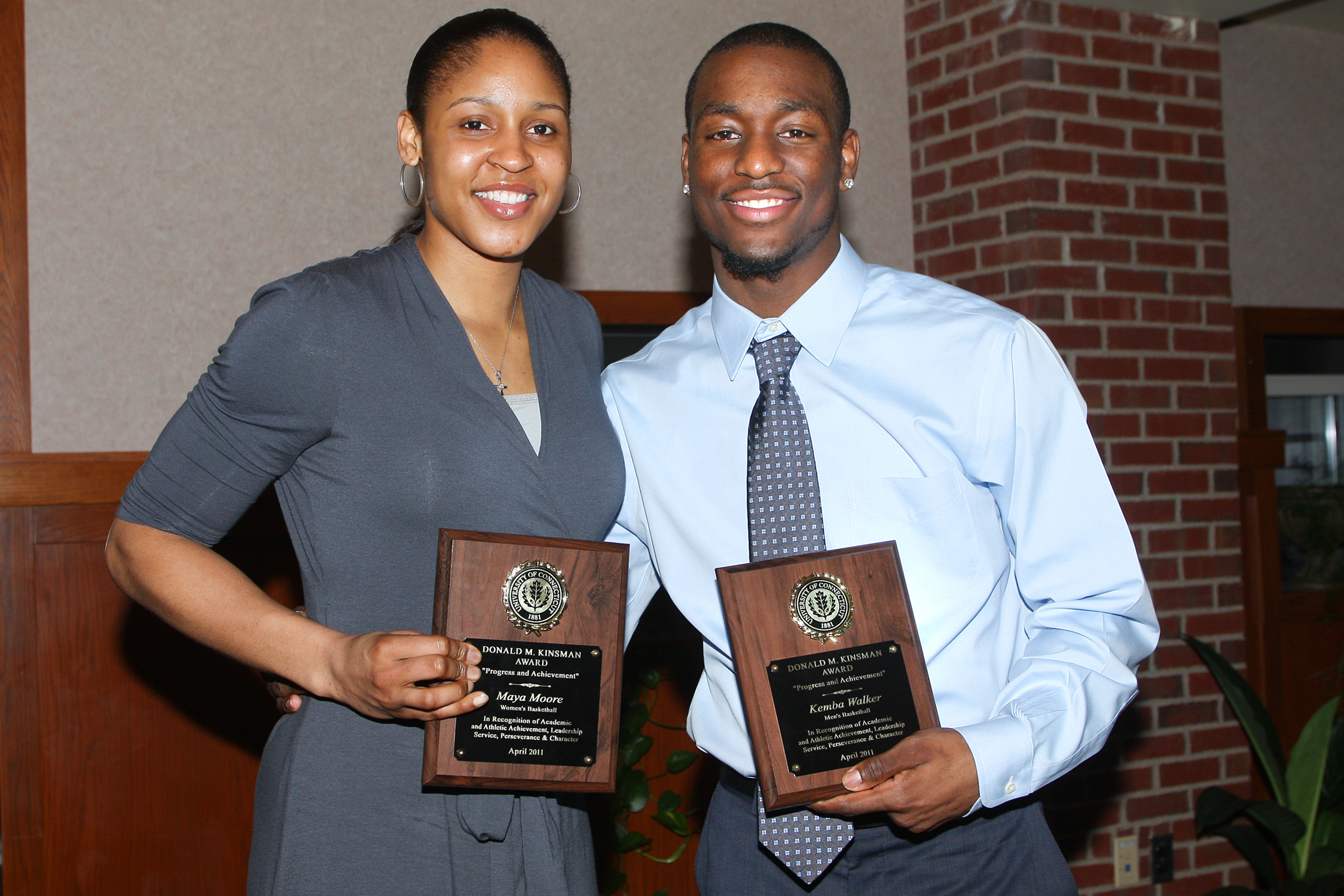 Maya Moore and Kemba Walker each received the Kinsman Award in spring 2011. (Athletic Communications File Photo)