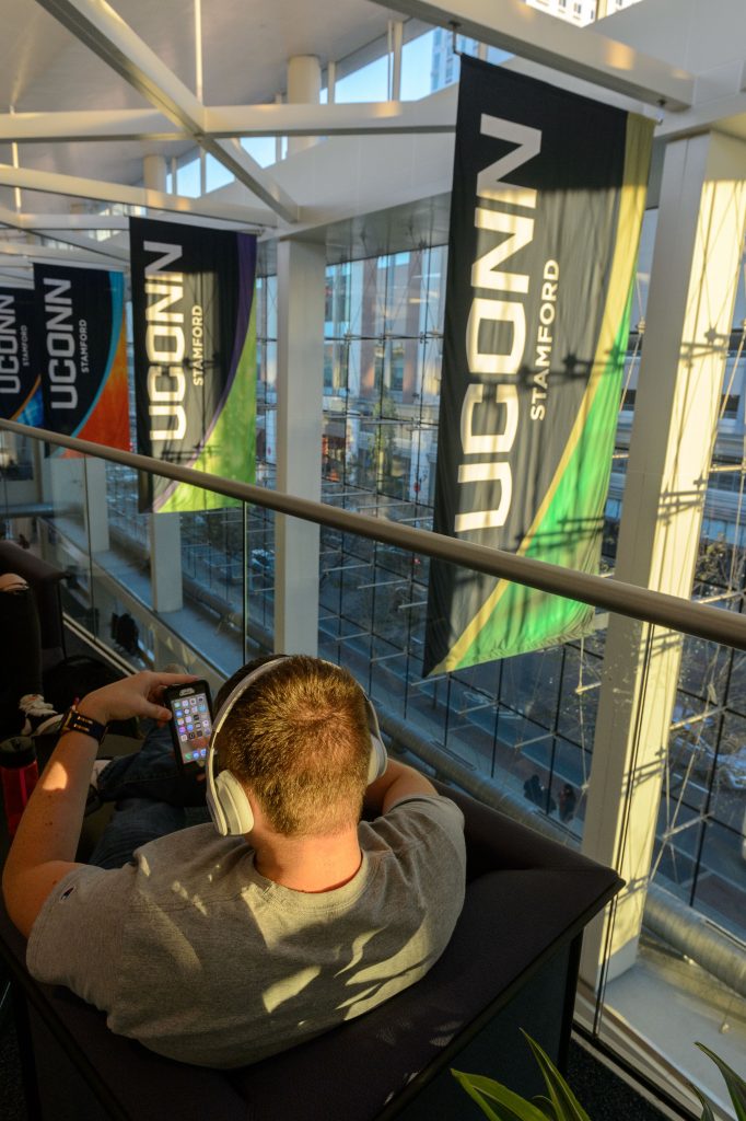 A view of the atrium at UConn Stamford. 