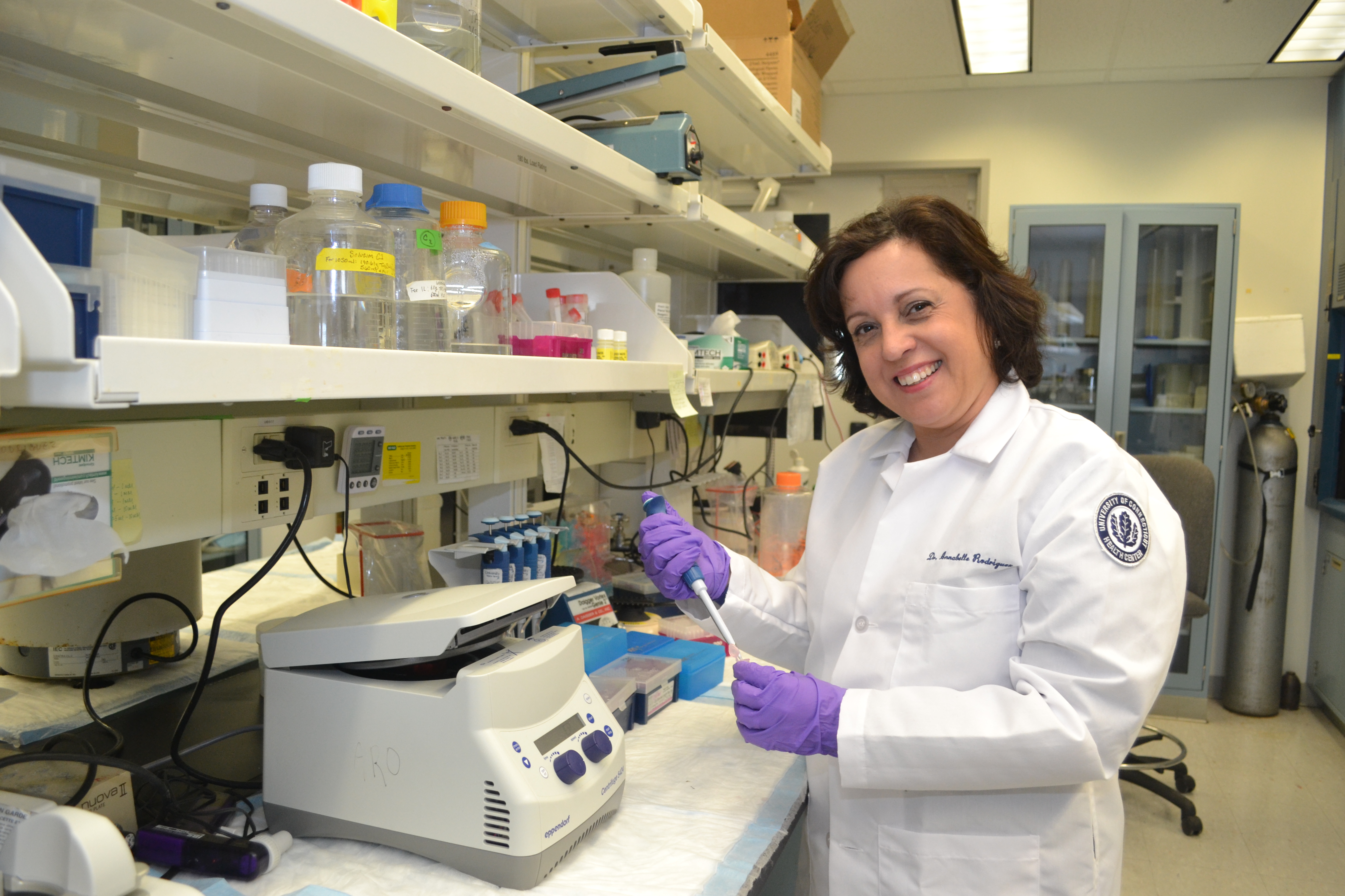 Annabelle Rodriguez-Oquendo, Linda and David Roth Chair in Cardiovascular Research at the School of Medicine, is one of seven faculty researchers at UConn or UConn Health who have bene named members of the Connecticut Academy of Science and Engineering. (Tina Encarnacion/UConn Health Center File Photo)