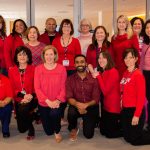 Staff from the Pat and Jim Calhoun Cardiology Center at UConn Health wore red on Feb. 1, 2019 for national Wear Red Day, to raise awareness about cardiovascular disease and save lives.  February is American Heart Month. (Tina Encarnacion/UConn Health Photo)