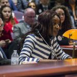Ama Appiah, president of the Undergraduate Student Government, testifies to the Appropriations Committee of the Connecticut General Assembly on March 7. (Ariel Dowski for UConn)