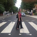 Anna Aldrich crossing Abbey Road – made famous by the Beatles –  in London.