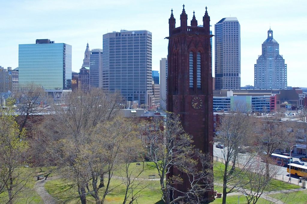 The Keney Memorial Clock Tower in Hartford. (Tom Rettig/UConn Photo)