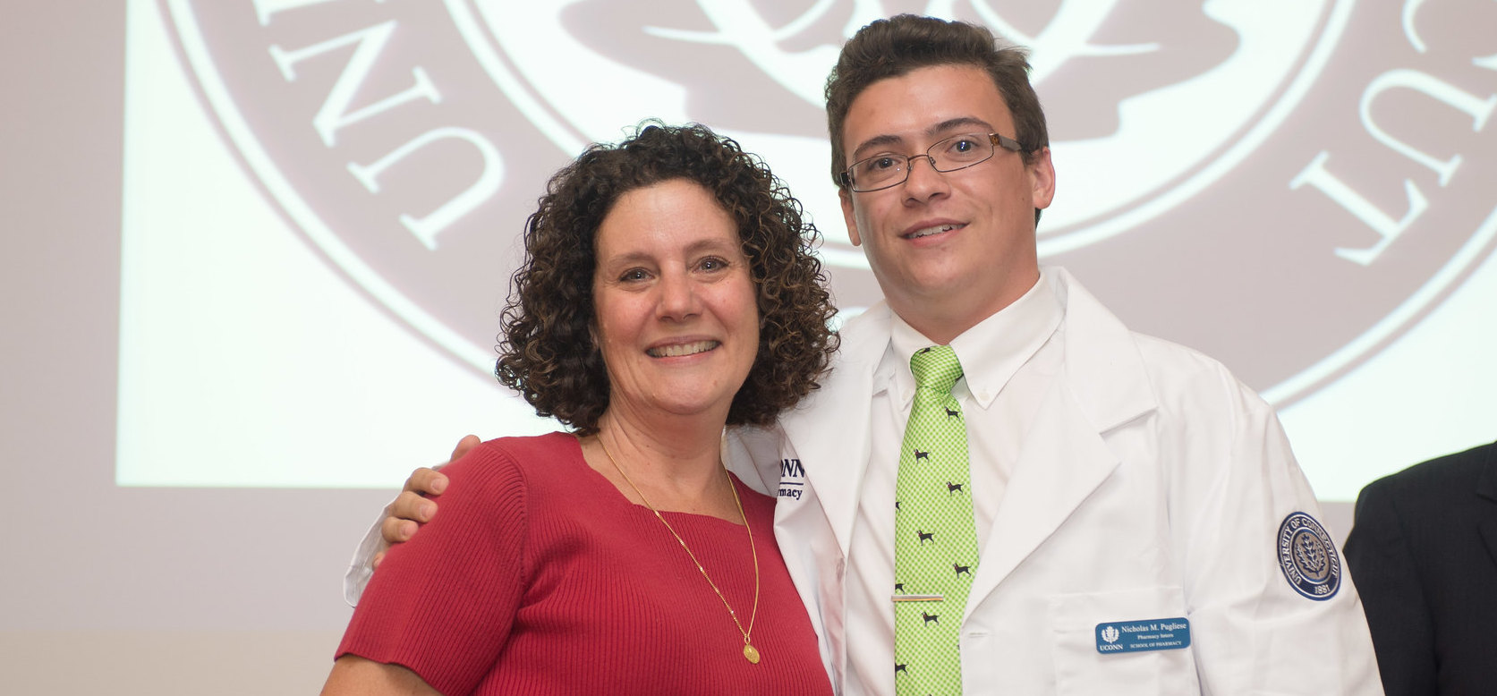 Nicholas Pugliese at white coat ceremony in 2017 with Dr. Jill Fitzgerald.