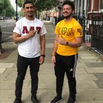 Omaniel Ortiz '20 (CAHNR), right, with fellow UConn student and economics major Alex Rivera '20 (CLAS) outside their apartment in Little Venice, London.
