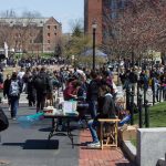 Crowds gathered during the middle of the day to visit booths for eco-friendly shopping and get acquainted with various green clubs on campus. (Lucas Voghell ’20 (CLAS)/UConn Photo)