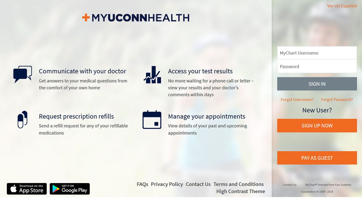 Screen grab of myUConnHealth patient portal