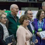Judges receive commemorative plaques for more than 20 years of service to the Connecticut Invention Convention. (Lucas Voghell ’20 (CLAS)/UConn Photo)