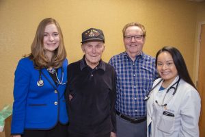 UConn Health geriatrician Dr. Jaclyn Olsen, Avon Health Center resident Lenny Ferri, Ferri's son-in-law Steve Shimkowitz, Avon Health Center nurse practitioner Diana Govola.