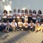 The crew of RAPID-K 2019, wearing project t-shirts, in Peja, Kosova. Peja is the third-largest city in the country. (Photo by Sylvia Deskaj Galaty)