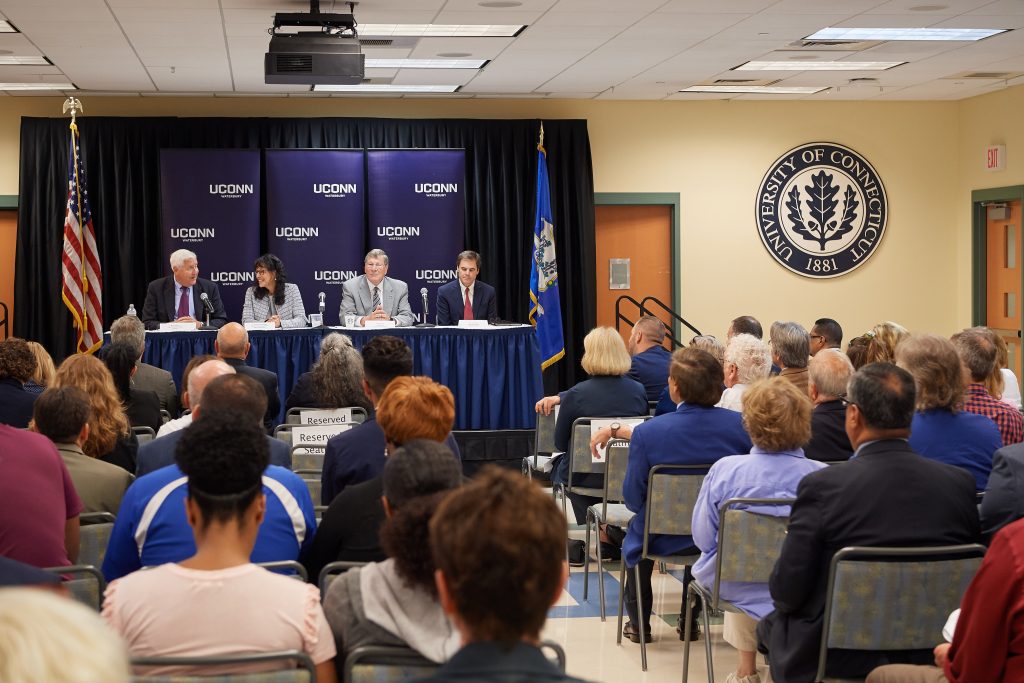 An event to announce the offering of a bacherlor of science in allied health sciences degree at the Waterbury campus on June 19, 2019. (Peter Morenus/UConn Photo)
