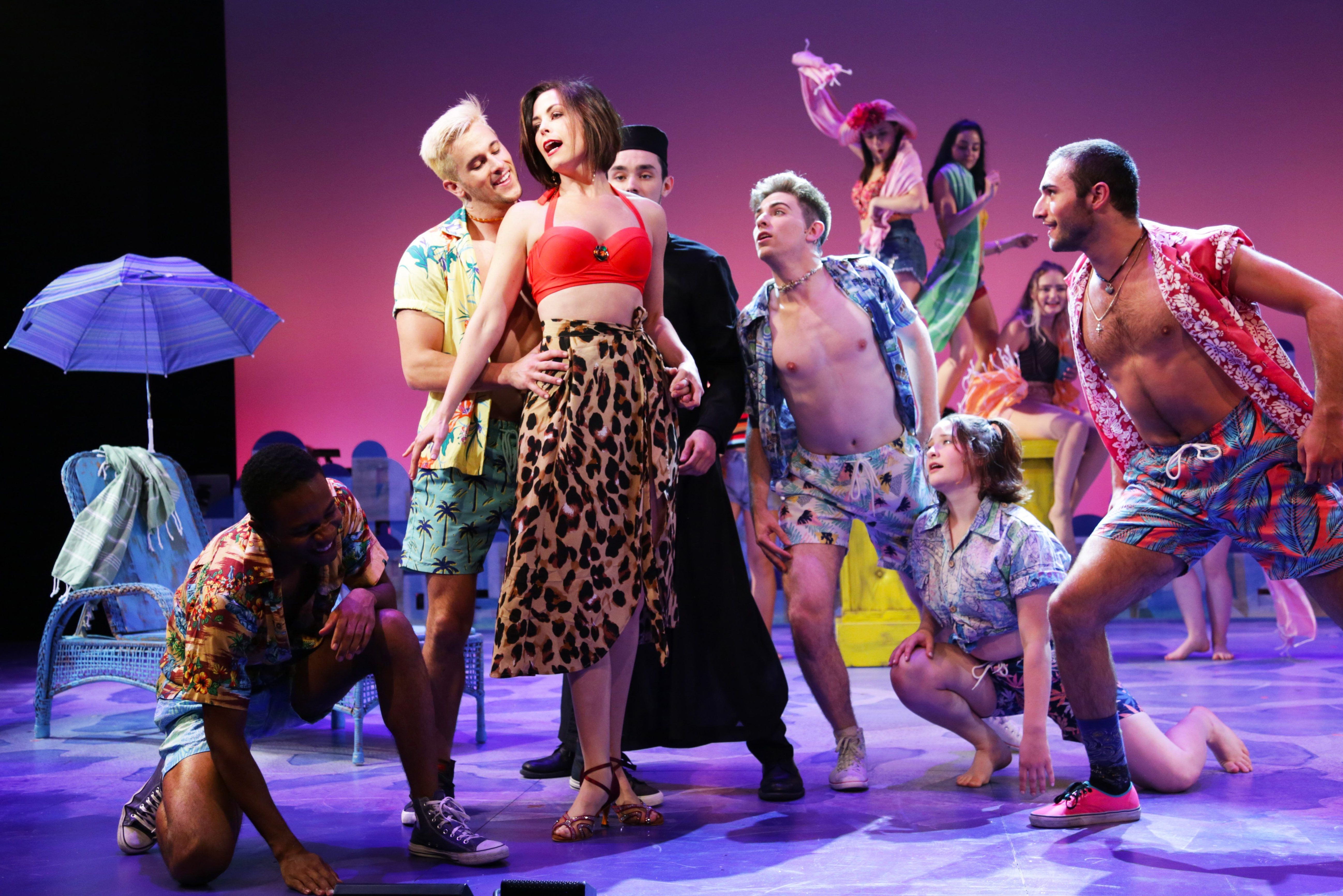 Lauren Blackman (Tanya), center, and the ensemble of Mamma Mia! (Gerry Goodstein for UConn)