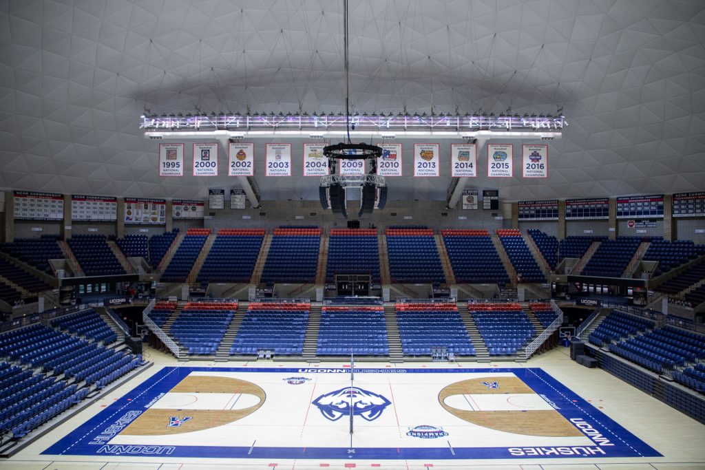 Gampel Pavilion is being equipped with a new Bose sound system. (Jason Reider/UConn Athletics Photo)