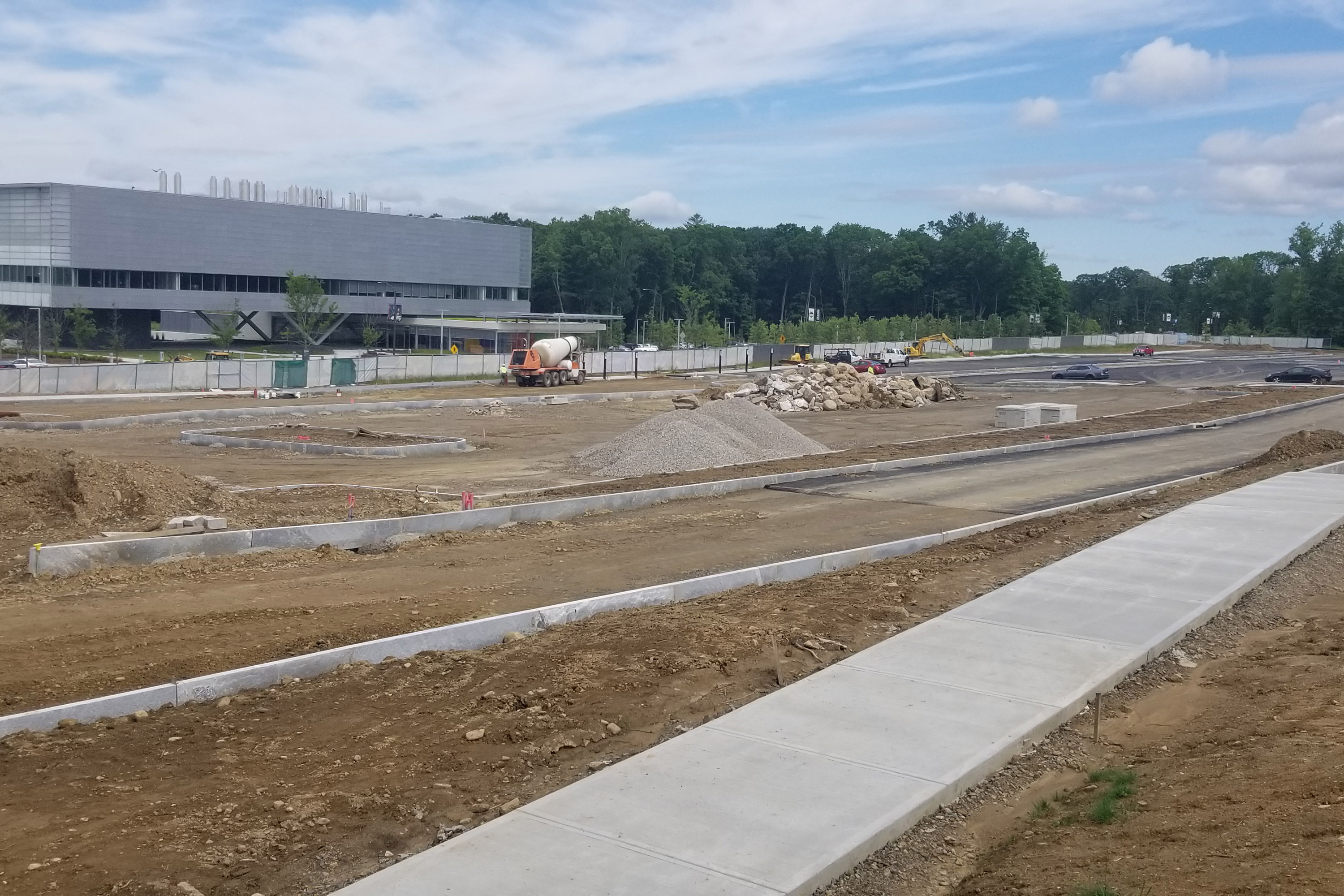 Lot K, a new parking lot on Discovery Drive across from the Innovation Partnership Building, will be completed prior to the fall 2019 semester, providing 700 spaces for commuter students. (Mike Enright/UConn Photo)