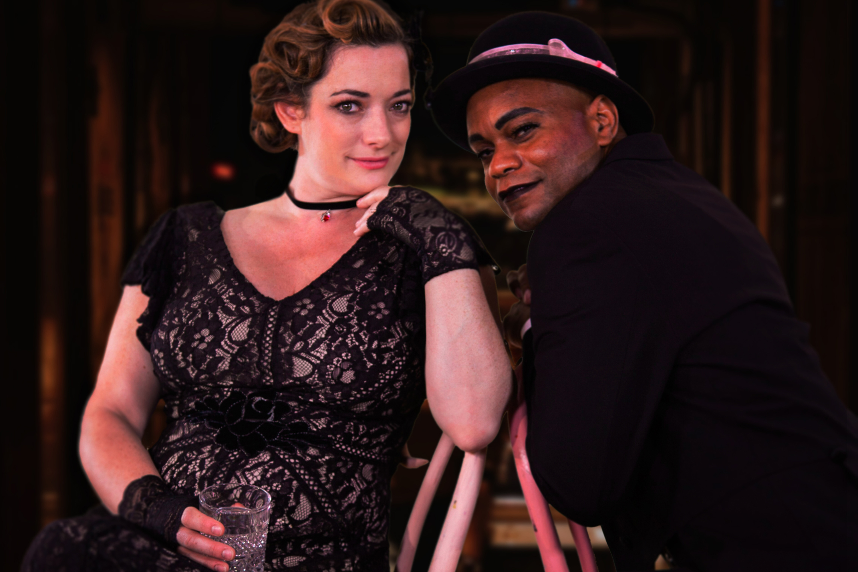 Olivier Award winner Laura Michelle Kelly, left, stars as Sally Bowles and Forrest McClendon as Emcee, in the Nutmeg Summer production of 'Cabaret,' on stage at Connecticut Repertory Theatre July 4-21. (Jean Samedi for UConn)