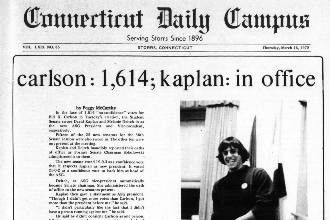 In a podcast interview, Barry Berman ’72 details how Bill X. Carlson, UConn’s most famous non-existent student, came to be. (University Library Archives & Special Collections)