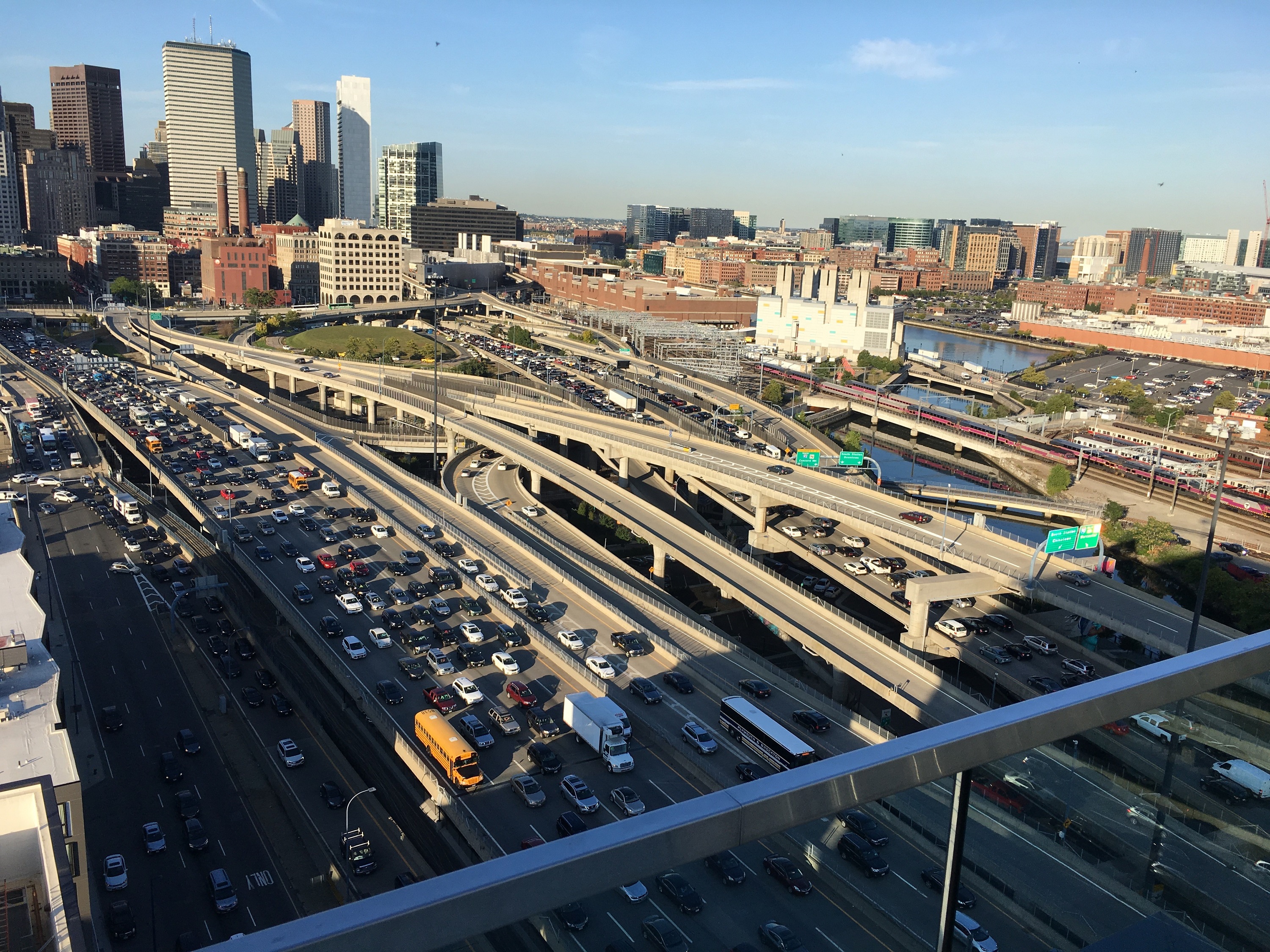 View from tall building of Downtown Boston taffic