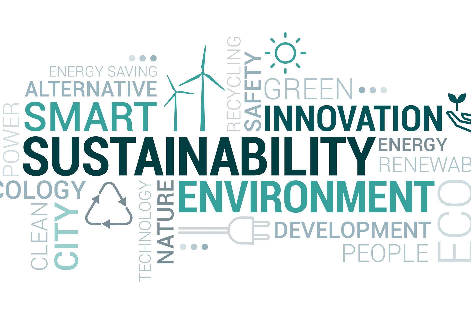Environment, smart cities and sustainability tag cloud with icons and concepts