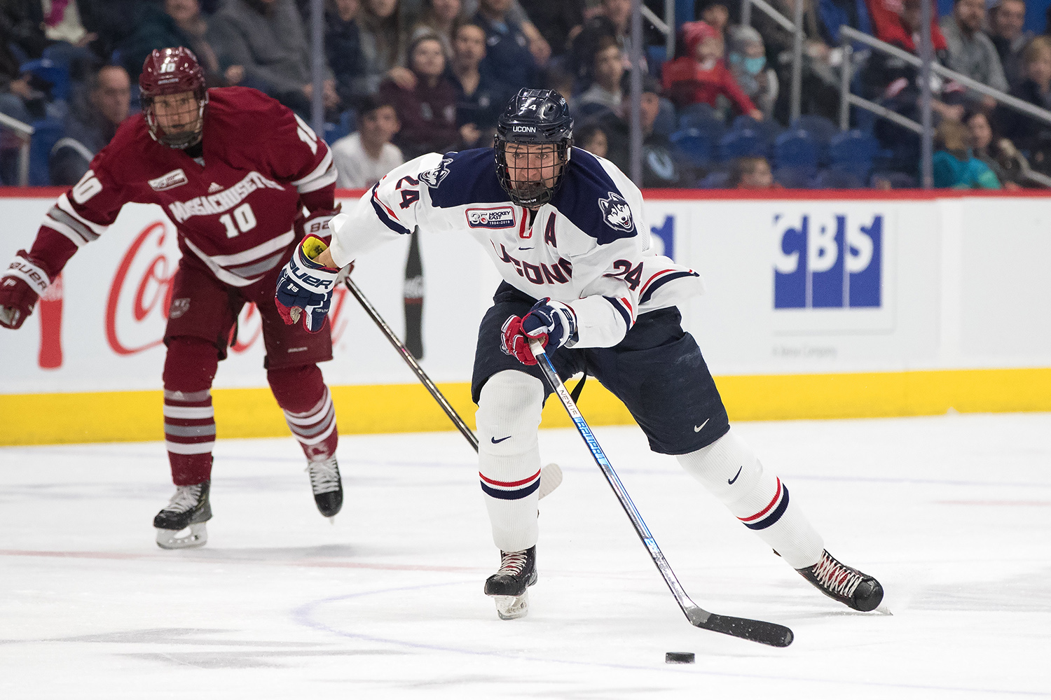 Ben Freeman, above, balances his courseload in the School of Business with being the co-captain of the UConn men's hockey team.(Photo Courtesy of UConn Athletics)