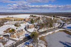 Aerial winter views from a drone of campus. Dec. 5, 2019. (Sean Flynn/UConn Photo)