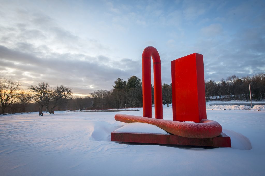 "The Arc," a sculpture by Alexander Liberman, at sunrise.