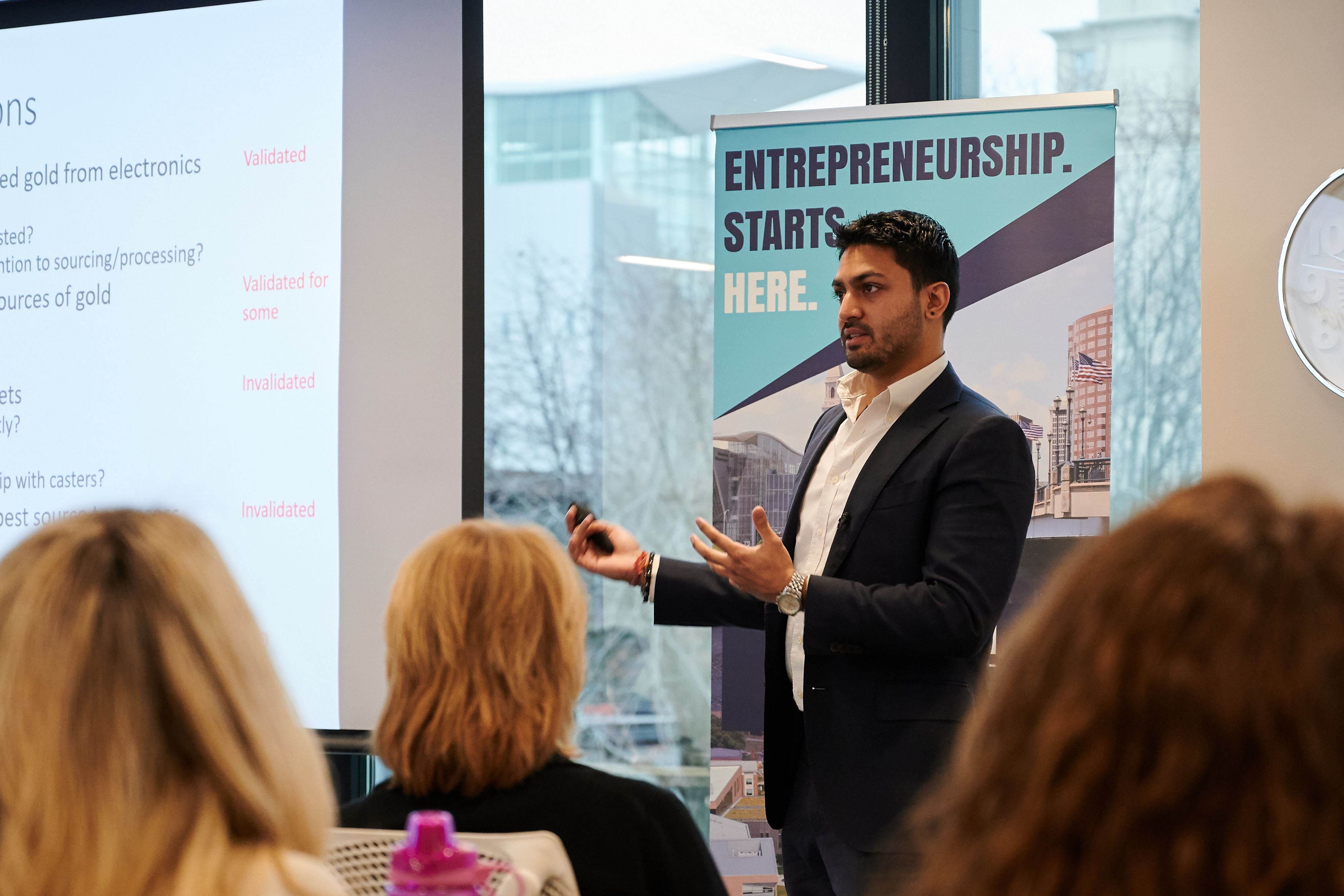 A student gives a presentation during the Accelerate UConn innovation session in the fall of 2019.