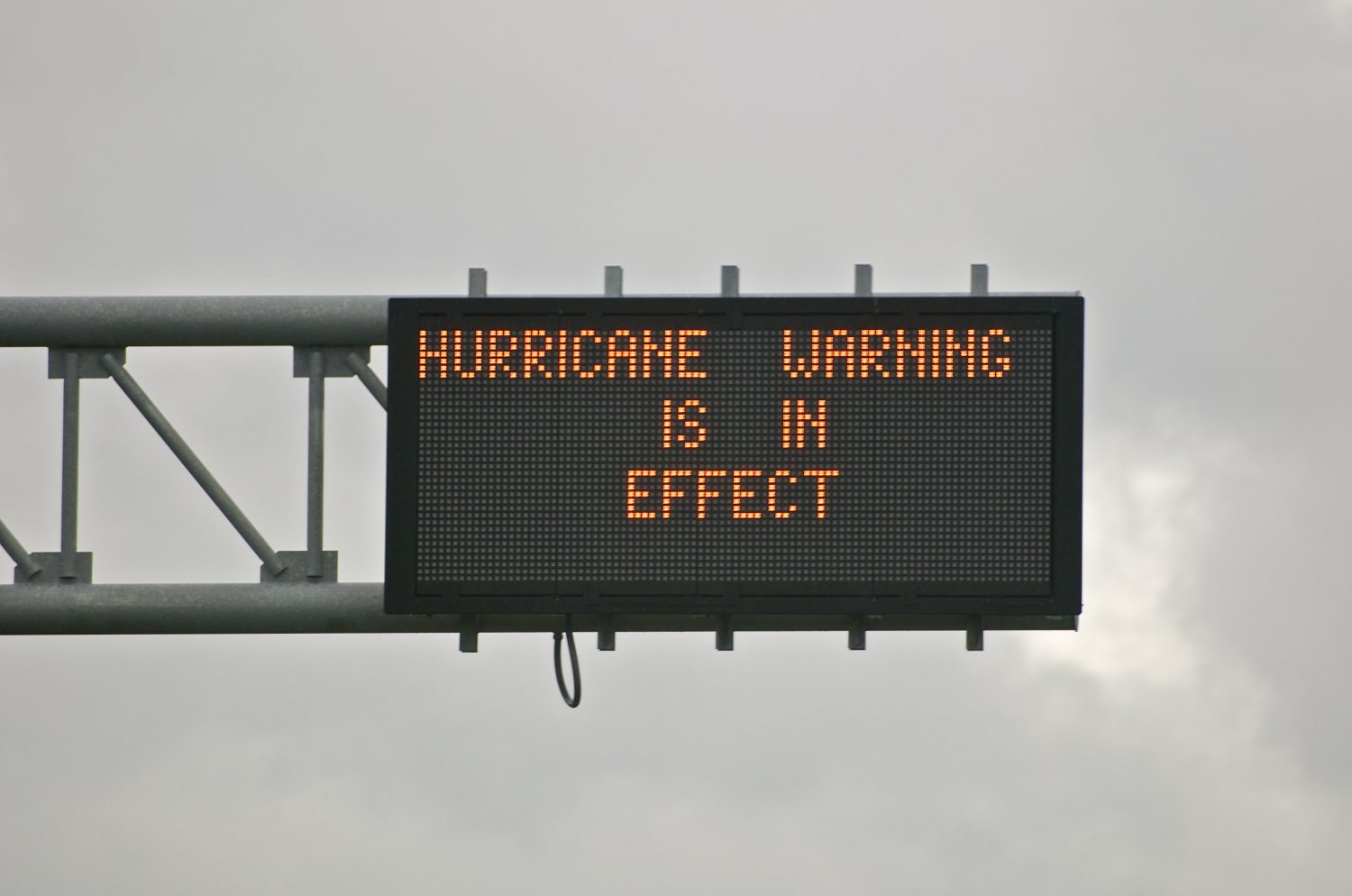 Road sign indicating a hurricane warning